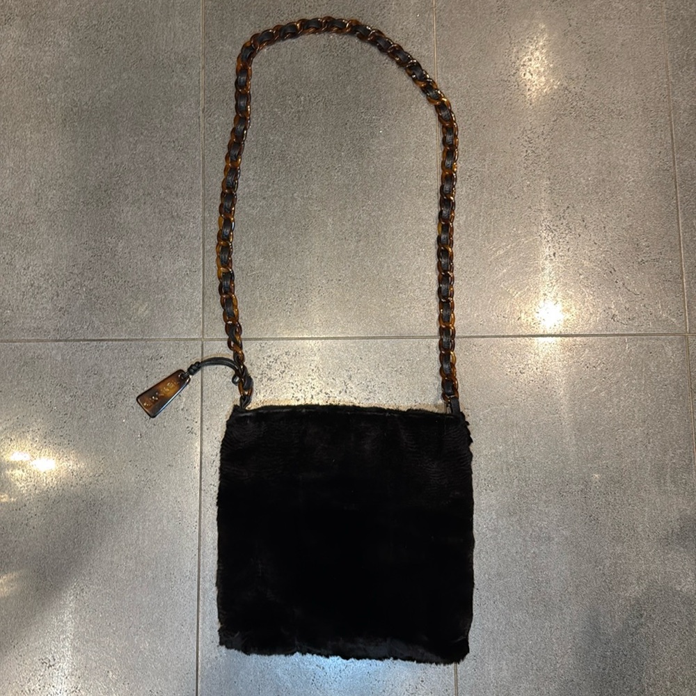 ✨ Vintage Chanel 90s Mink Fur Shoulder Bag Tortoise Chain RARE Collector Piece ✨